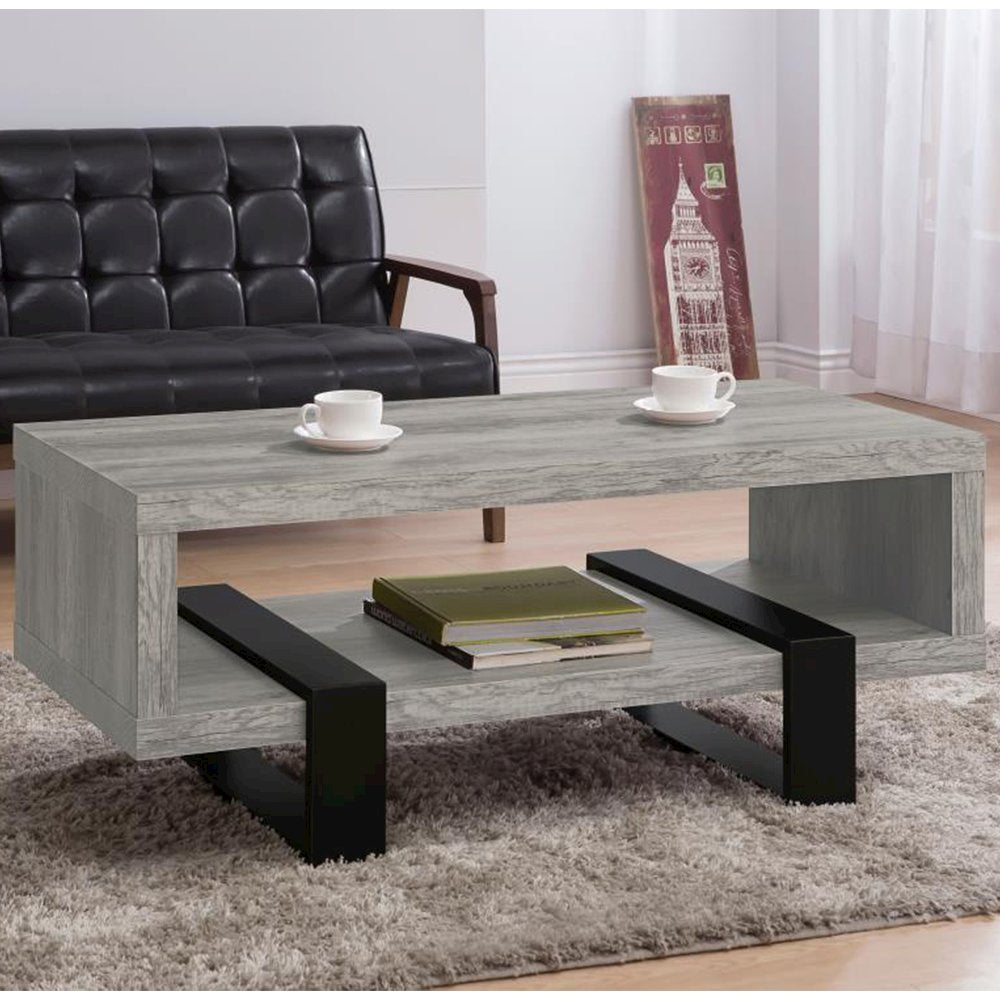 Living Room Coffee Table With Shelf in Grey