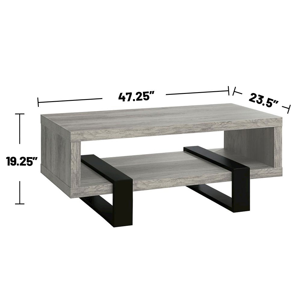 Living Room Coffee Table With Shelf in Grey