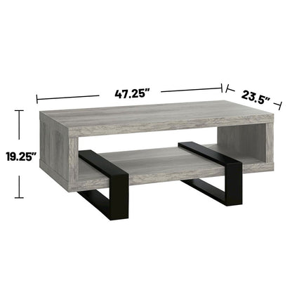 Living Room Coffee Table With Shelf in Grey