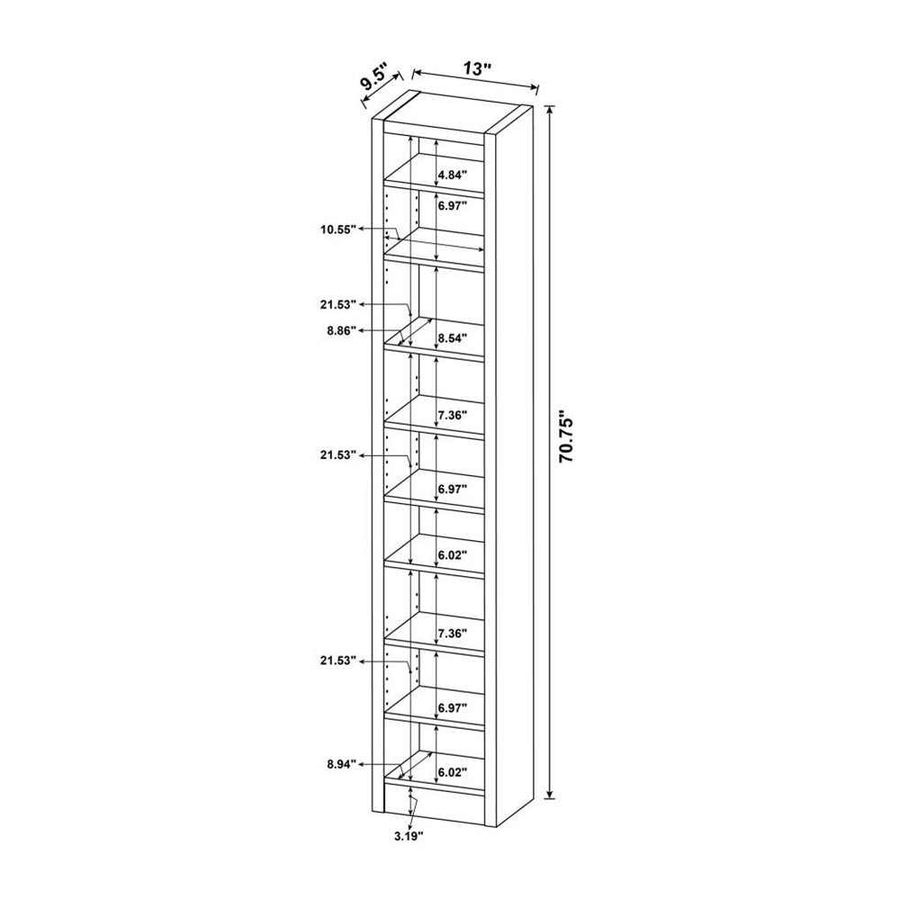 Rectangular Bookcase With 2 Fixed Shelves, Cappuccino