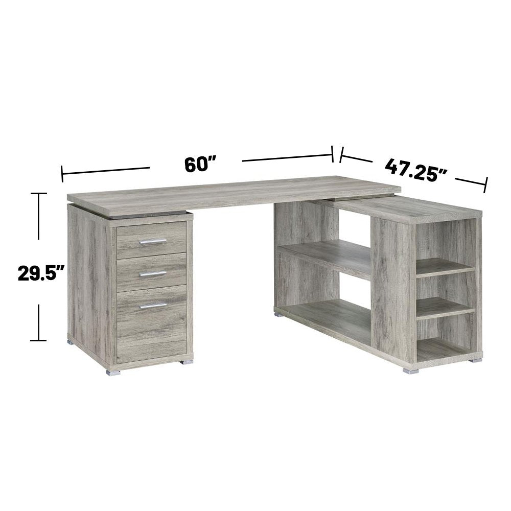 L-Shape Office Desk with 3 Drawers Grey Driftwood