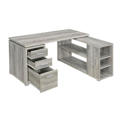 L-Shape Office Desk with 3 Drawers Grey Driftwood
