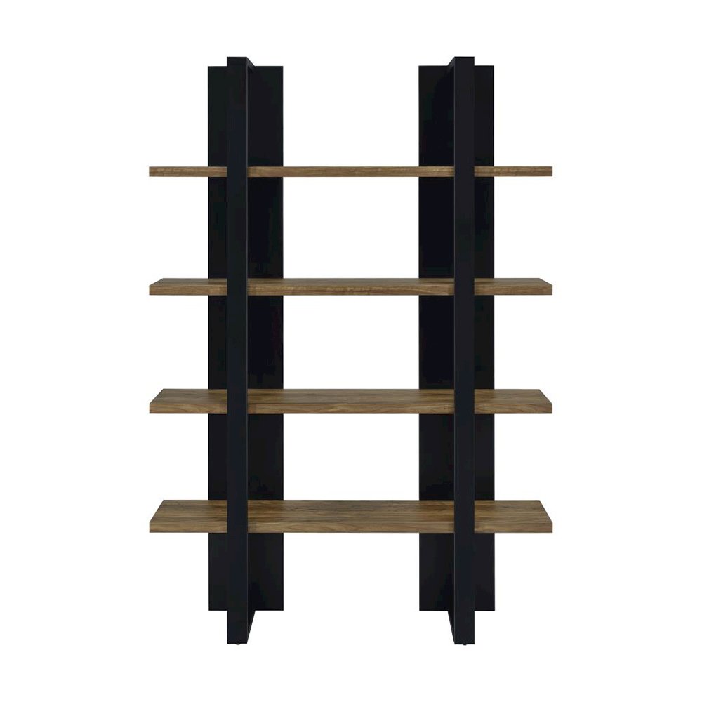 4-shelf Wood Bookcase in Aged Walnut and Black