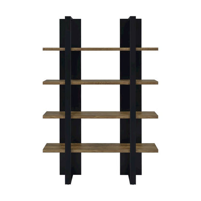 4-shelf Wood Bookcase in Aged Walnut and Black