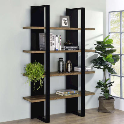 4-shelf Wood Bookcase in Aged Walnut and Black