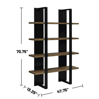 4-shelf Wood Bookcase in Aged Walnut and Black