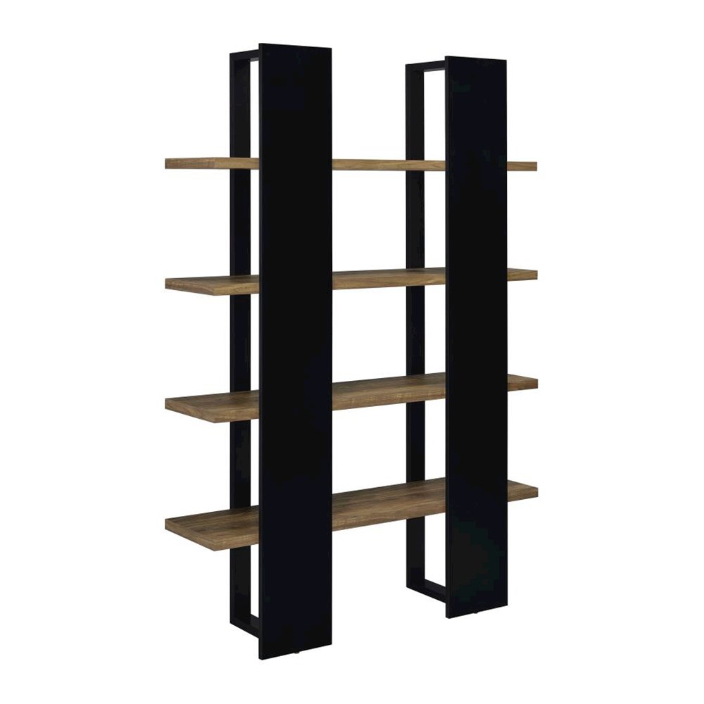 4-shelf Wood Bookcase in Aged Walnut and Black