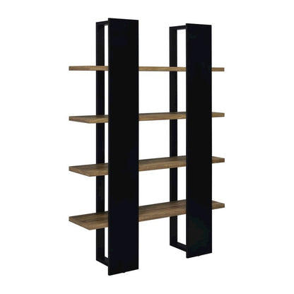 4-shelf Wood Bookcase in Aged Walnut and Black