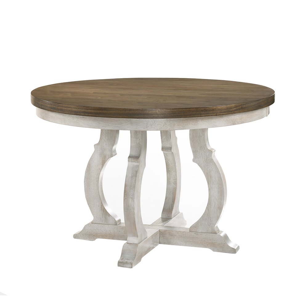 47-Inch Wide Round Dining Table in Vintage Walnut and Off White