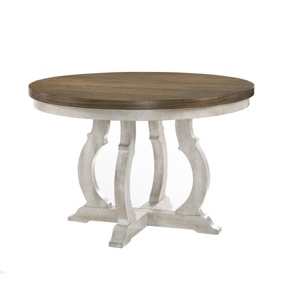 47-Inch Wide Round Dining Table in Vintage Walnut and Off White