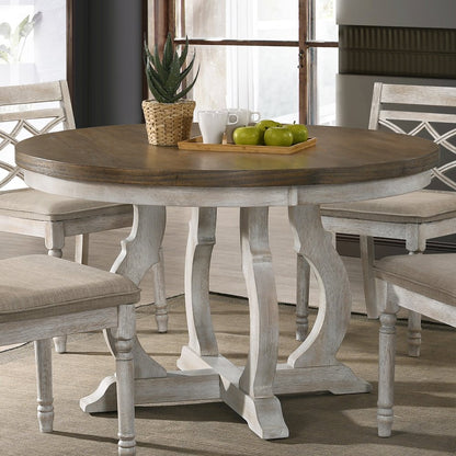 47-Inch Wide Round Dining Table in Vintage Walnut and Off White