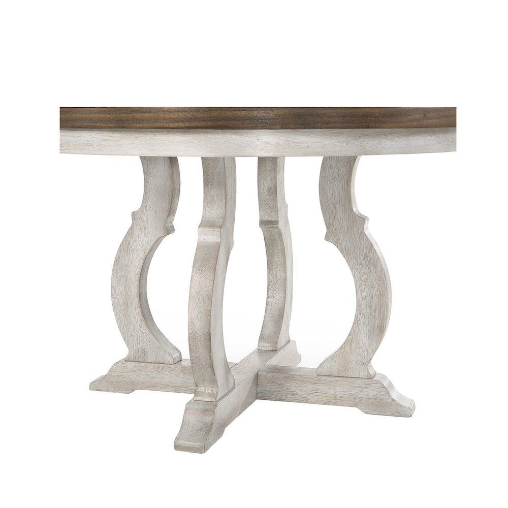 47-Inch Wide Round Dining Table in Vintage Walnut and Off White