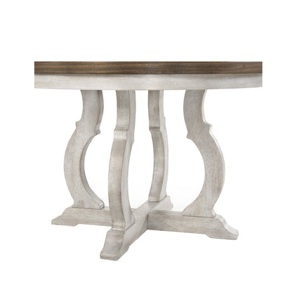 47-Inch Wide Round Dining Table in Vintage Walnut and Off White