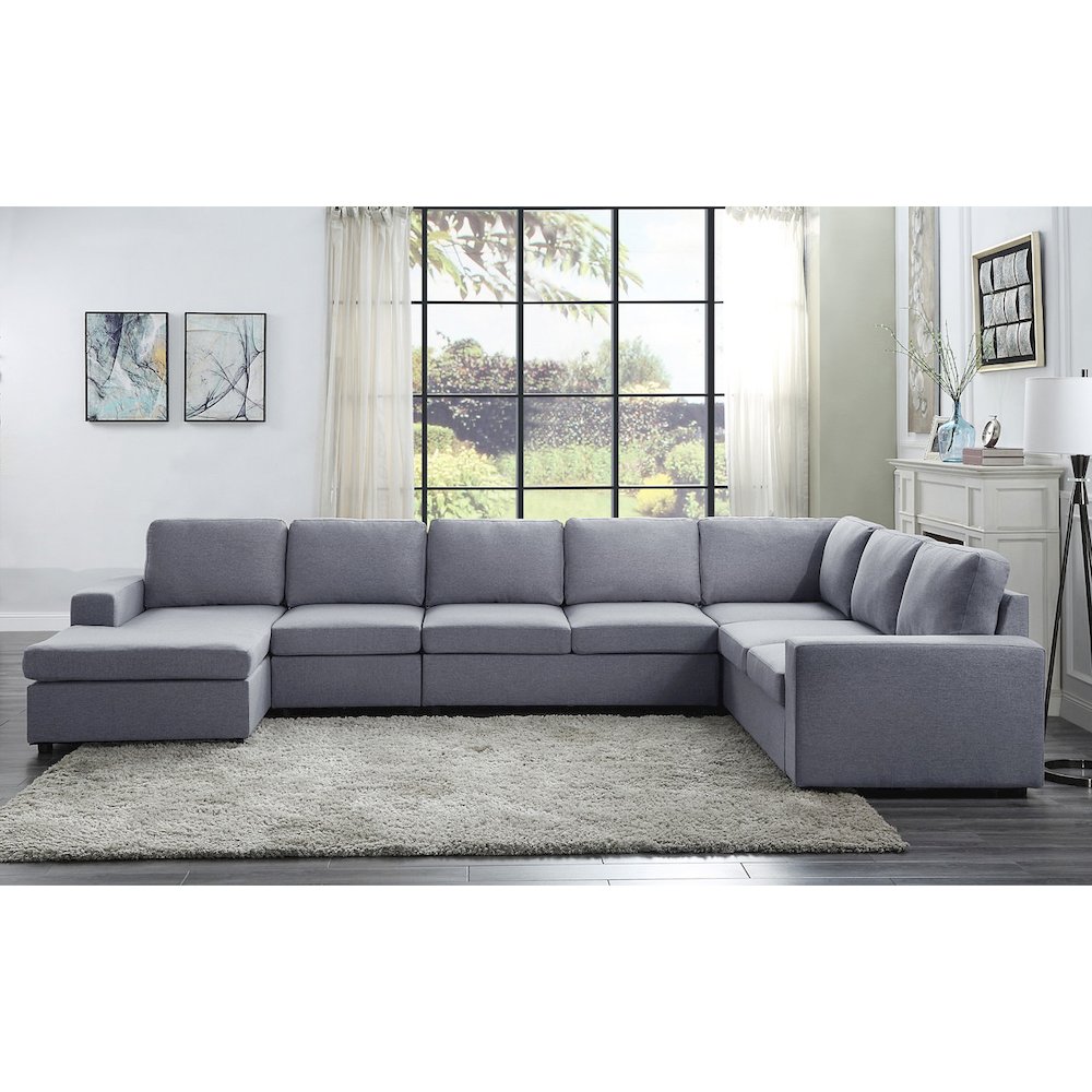 7 Seat Reversible Modular Sectional Sofa Chaise in Light Gray