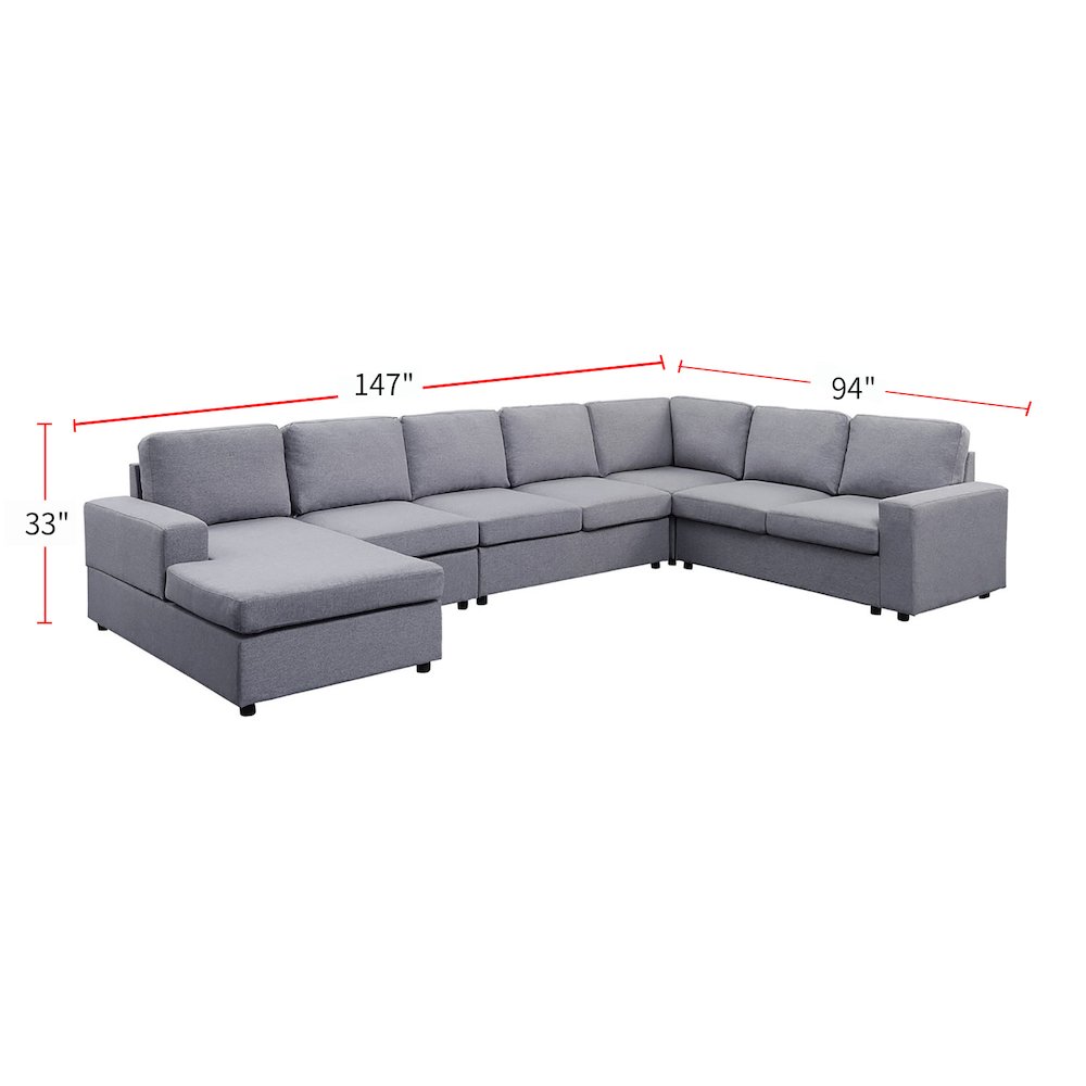 7 Seat Reversible Modular Sectional Sofa Chaise in Light Gray