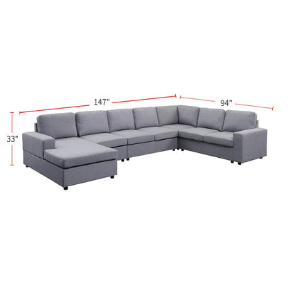 7 Seat Reversible Modular Sectional Sofa Chaise in Light Gray