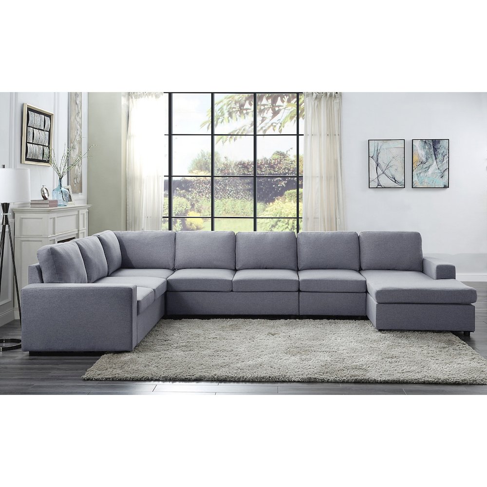 7 Seat Reversible Modular Sectional Sofa Chaise in Light Gray