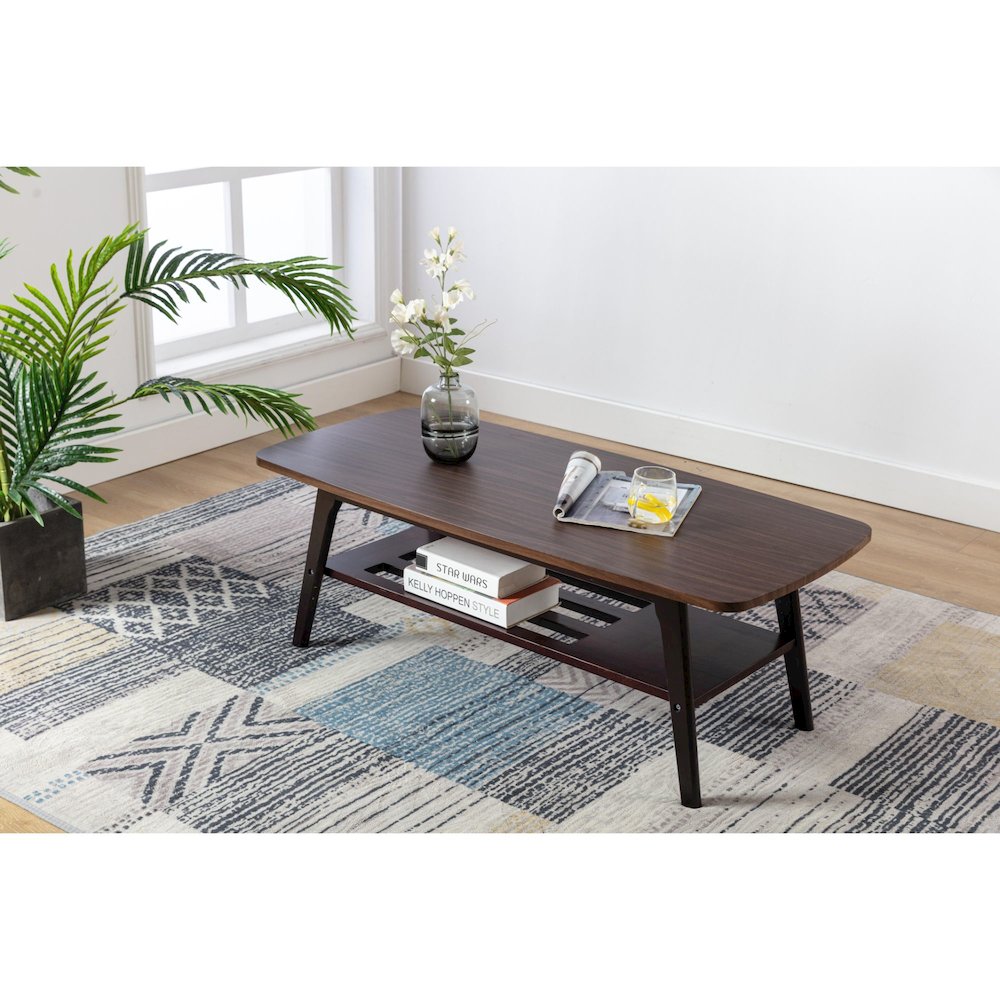 Wooden Coffee Table with Open Lower Shelf in Espresso