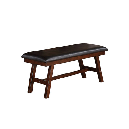 Black Faux Leather Dining Bench in Dark Walnut