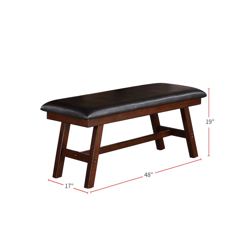 Black Faux Leather Dining Bench in Dark Walnut