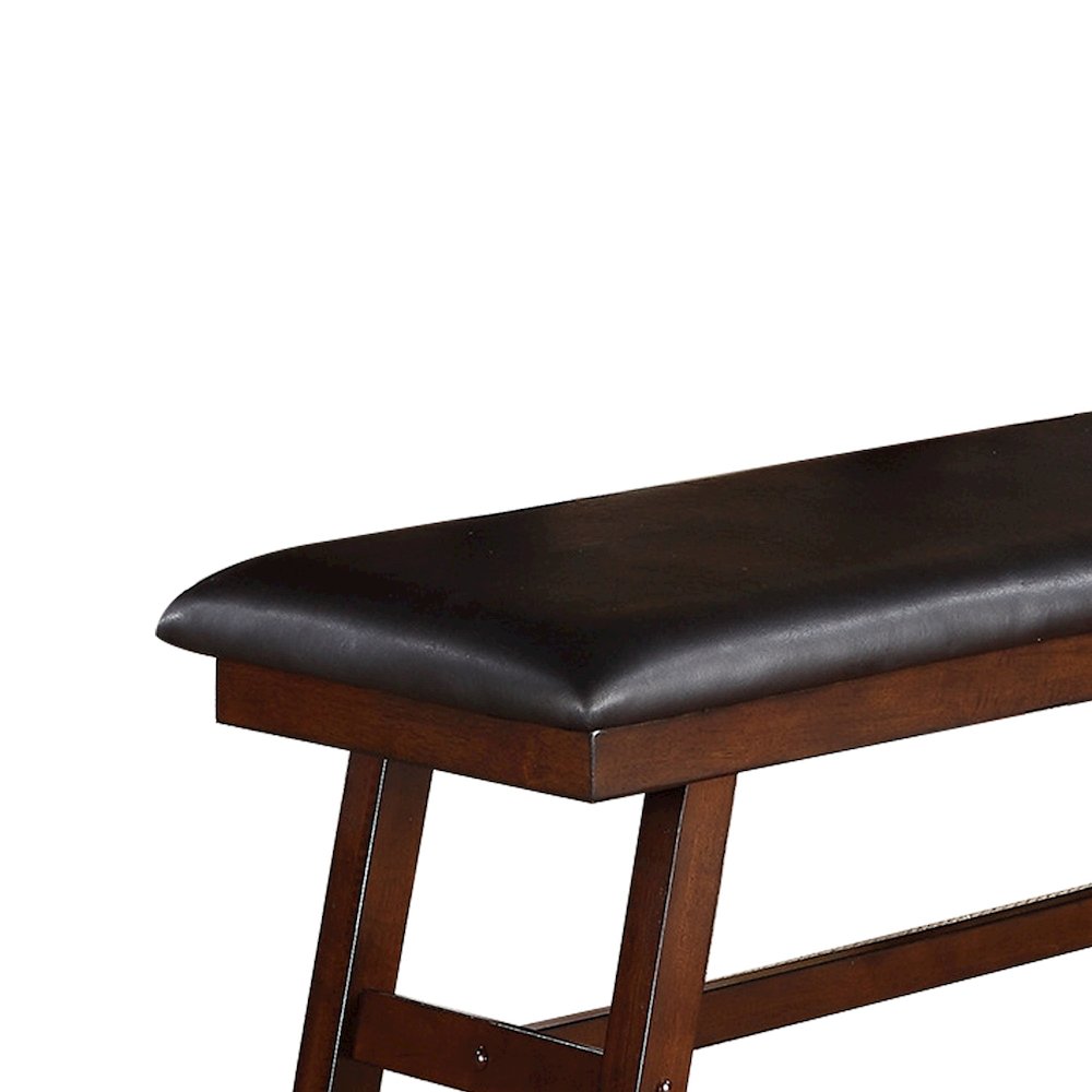 Black Faux Leather Dining Bench in Dark Walnut