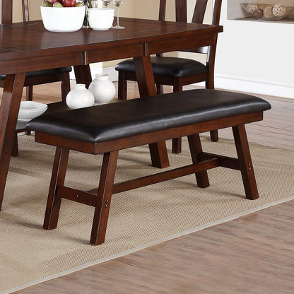 Black Faux Leather Dining Bench in Dark Walnut