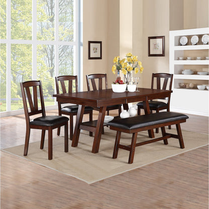 Black Faux Leather Dining Bench in Dark Walnut