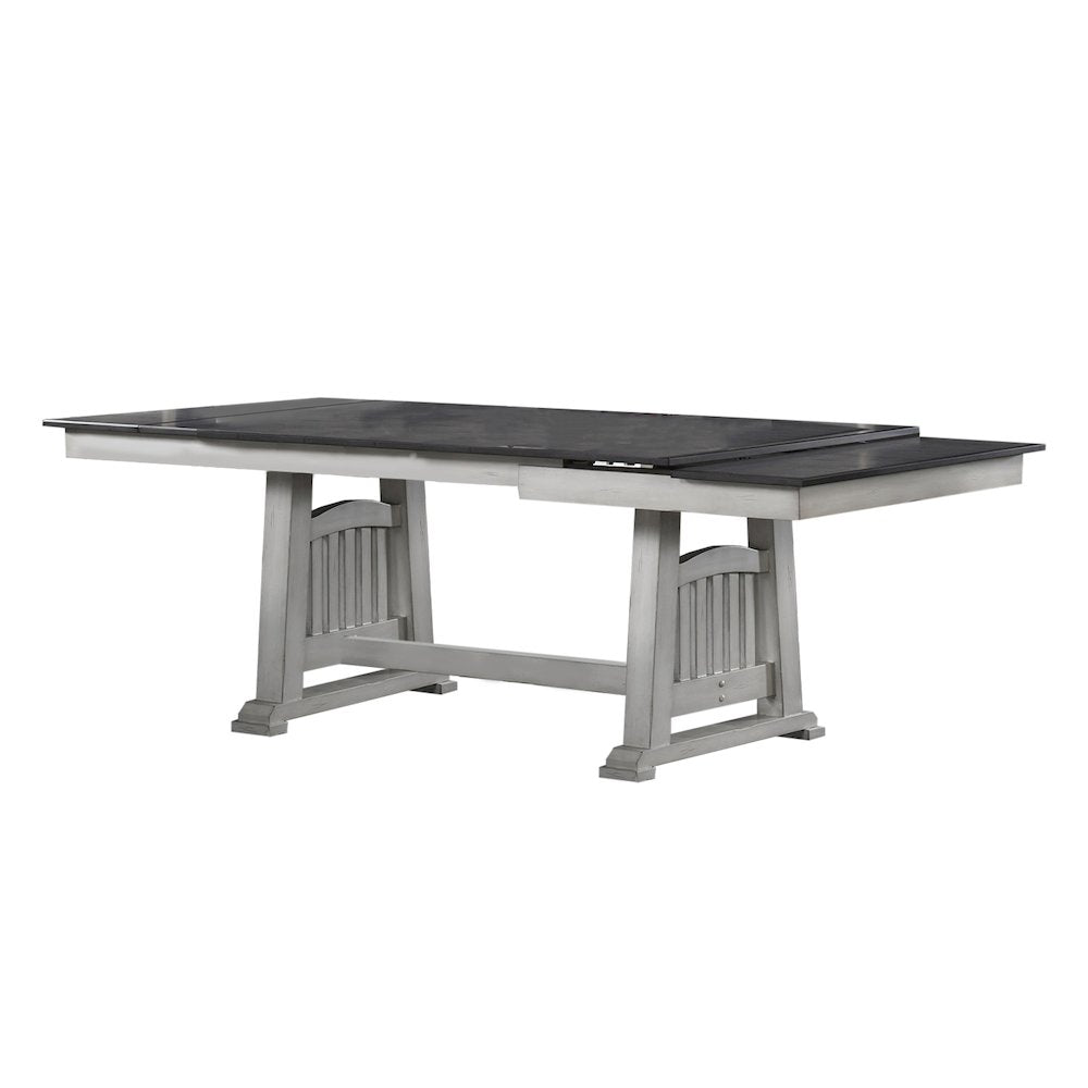Rectangular Wooden Dining Table with 2 Leaves in Antique White and Gray