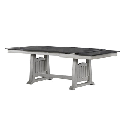 Rectangular Wooden Dining Table with 2 Leaves in Antique White and Gray