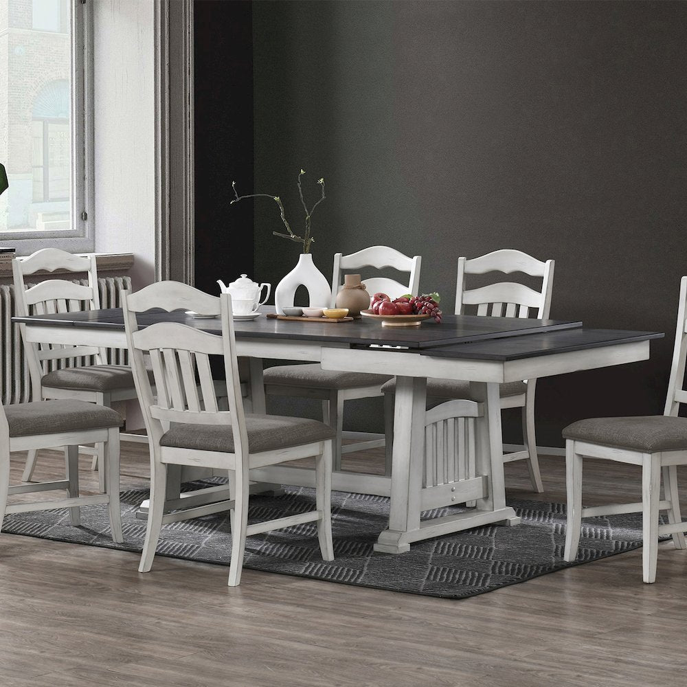 Rectangular Wooden Dining Table with 2 Leaves in Antique White and Gray
