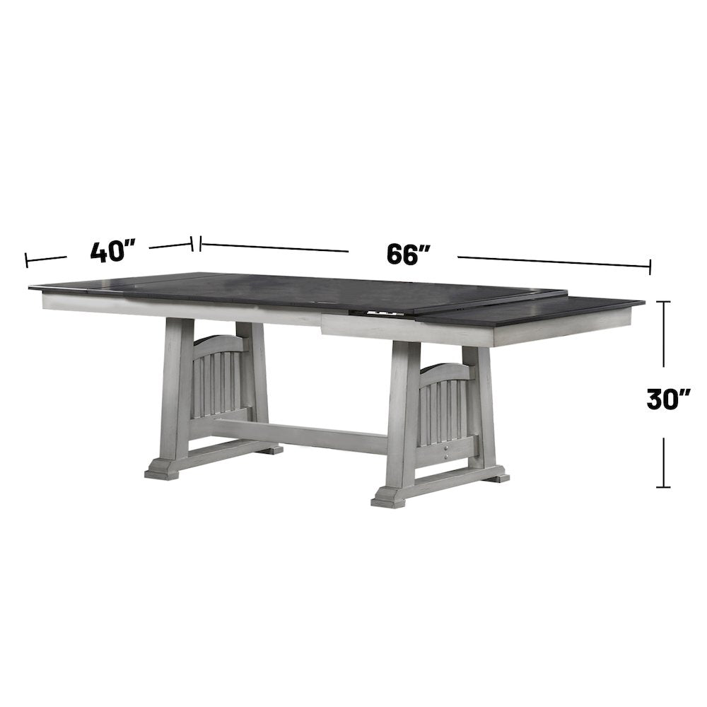 Rectangular Wooden Dining Table with 2 Leaves in Antique White and Gray