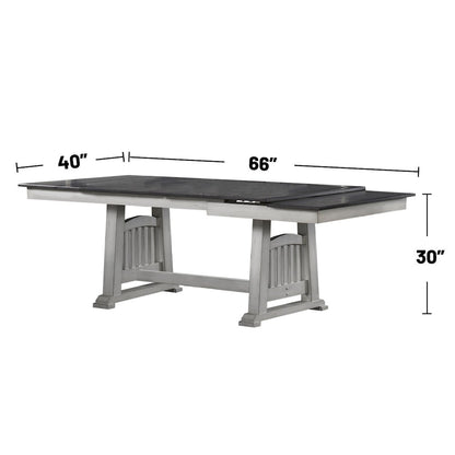 Rectangular Wooden Dining Table with 2 Leaves in Antique White and Gray
