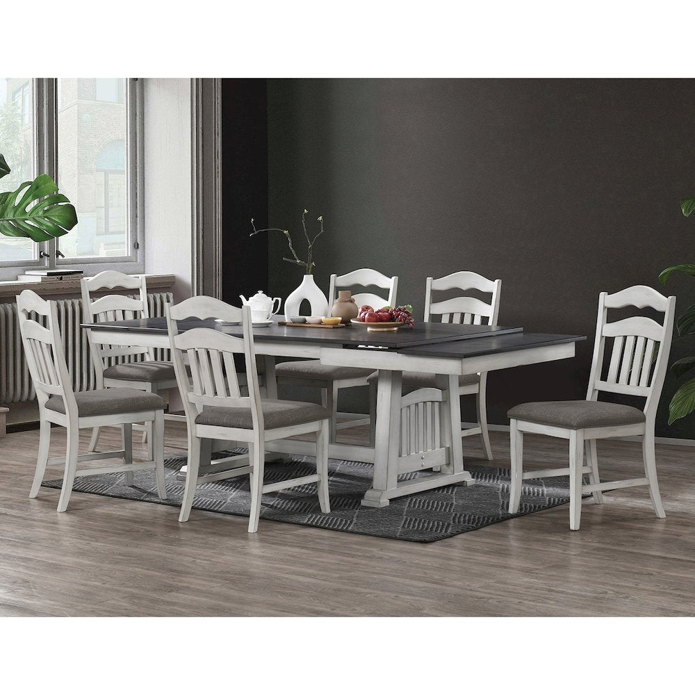 Rectangular Wooden Dining Table with 2 Leaves in Antique White and Gray