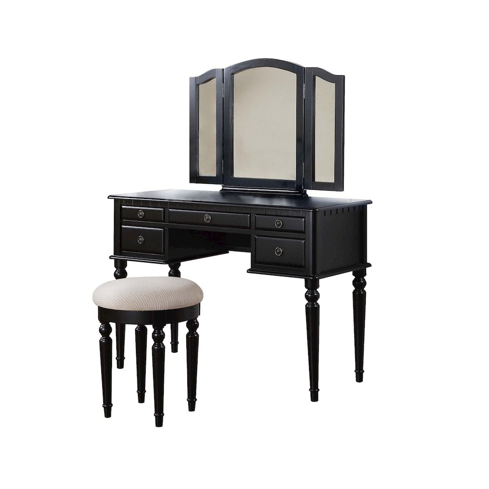 Vanity Set with Tri-Fold Mirror in Black