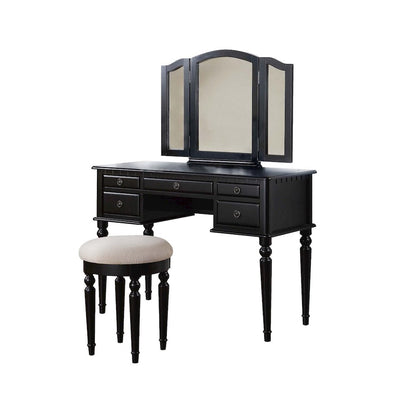 Vanity Set with Tri-Fold Mirror in Black