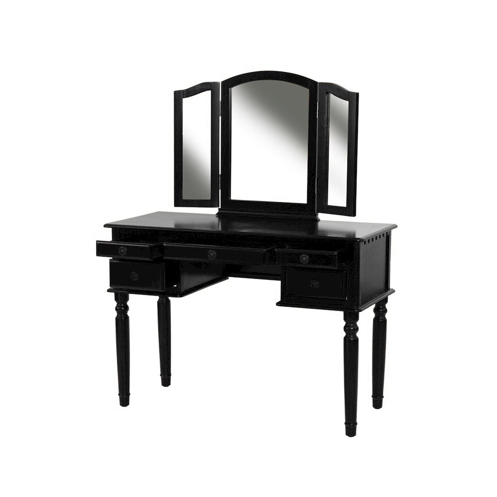 Vanity Set with Tri-Fold Mirror in Black