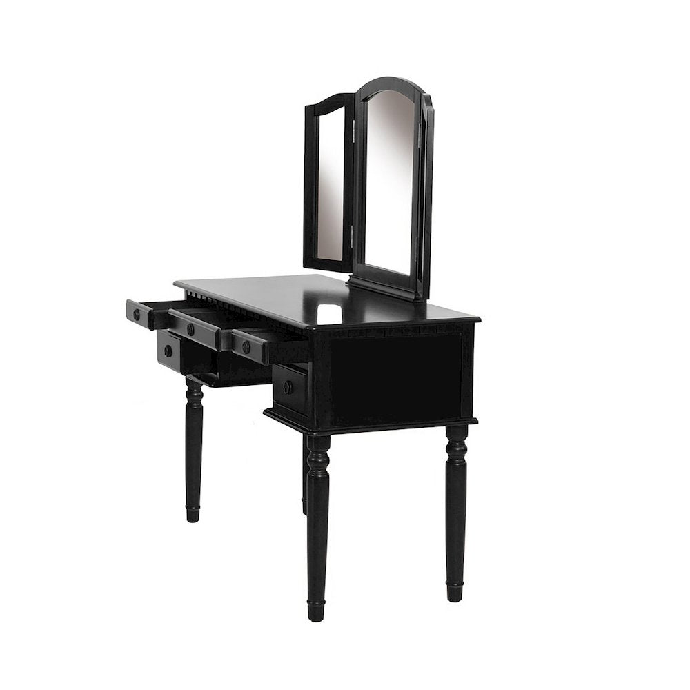 Vanity Set with Tri-Fold Mirror in Black