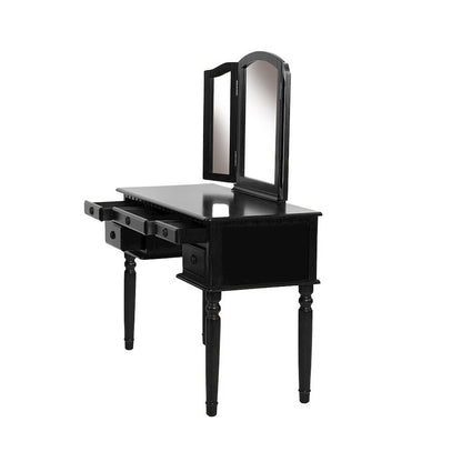 Vanity Set with Tri-Fold Mirror in Black