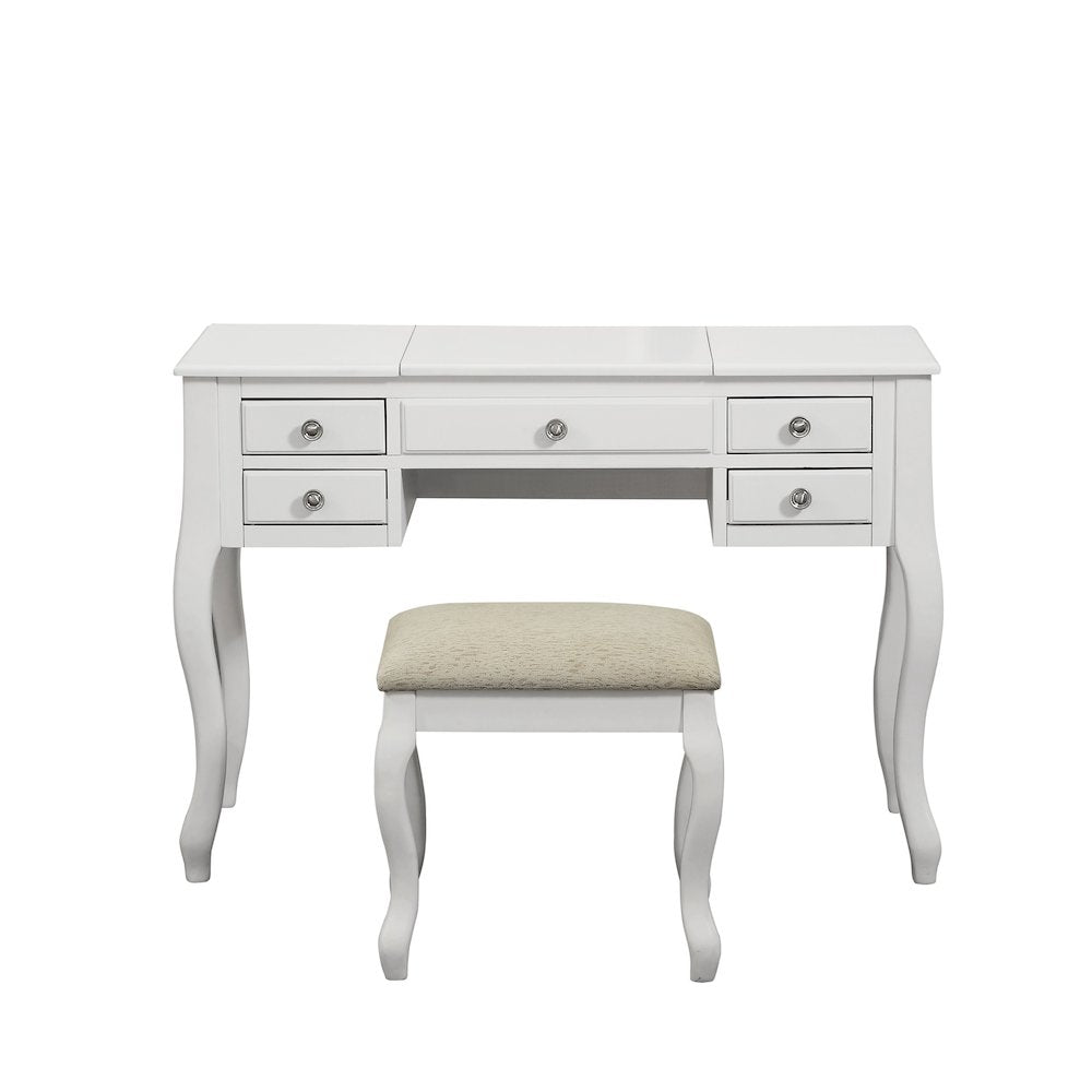Flip-Up Mirror Vanity Set with Stool in White