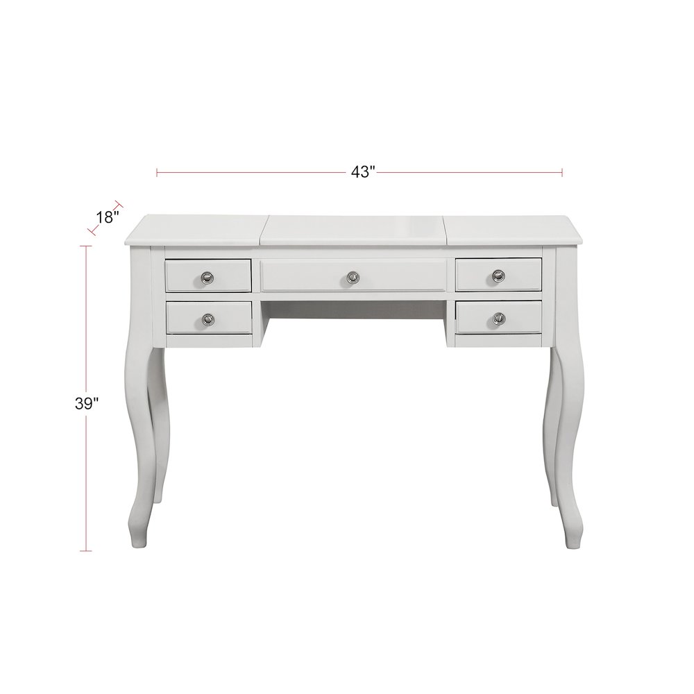 Flip-Up Mirror Vanity Set with Stool in White