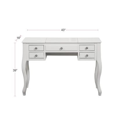 Flip-Up Mirror Vanity Set with Stool in White