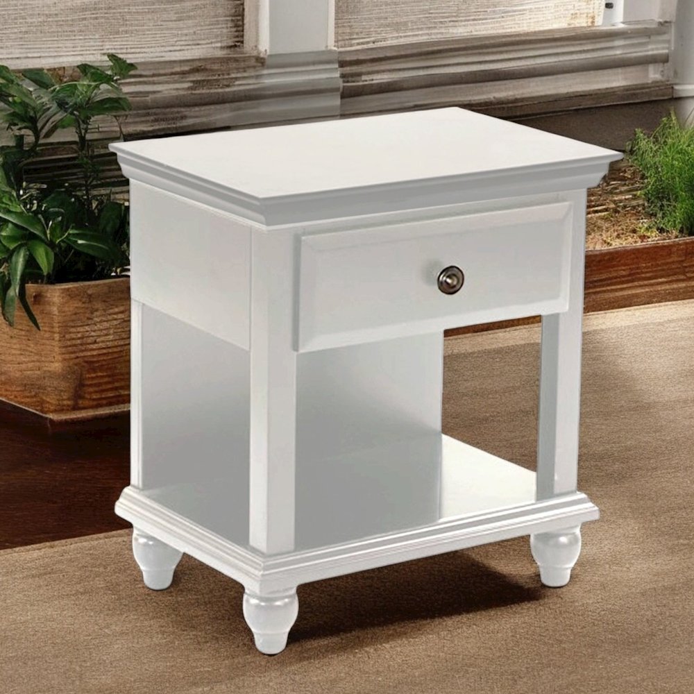Lyndon Nightstand with Drawer and Shelf in White