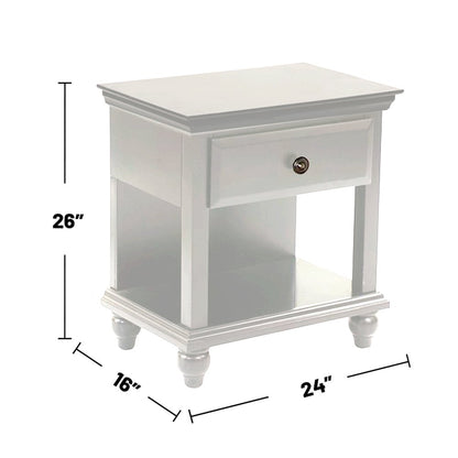 Lyndon Nightstand with Drawer and Shelf in White