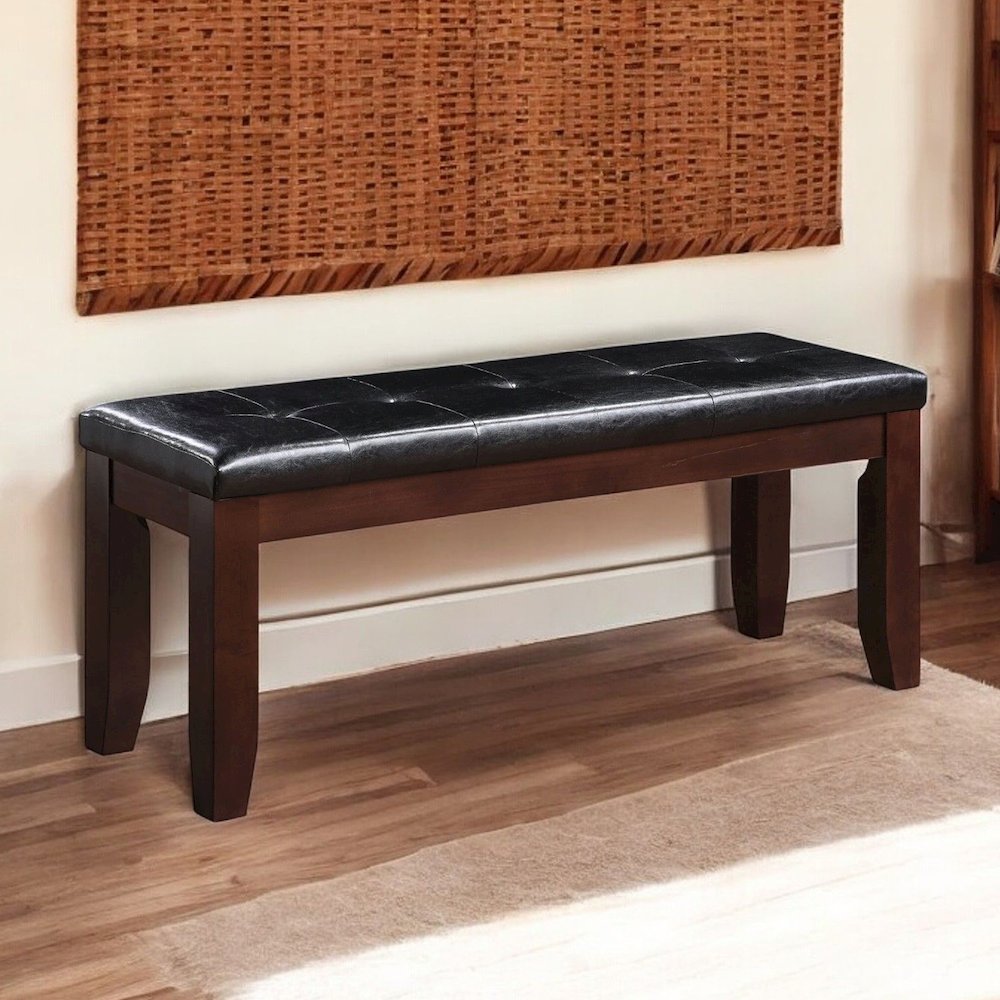 Faux Leather Dining Bench in Cherry and Black