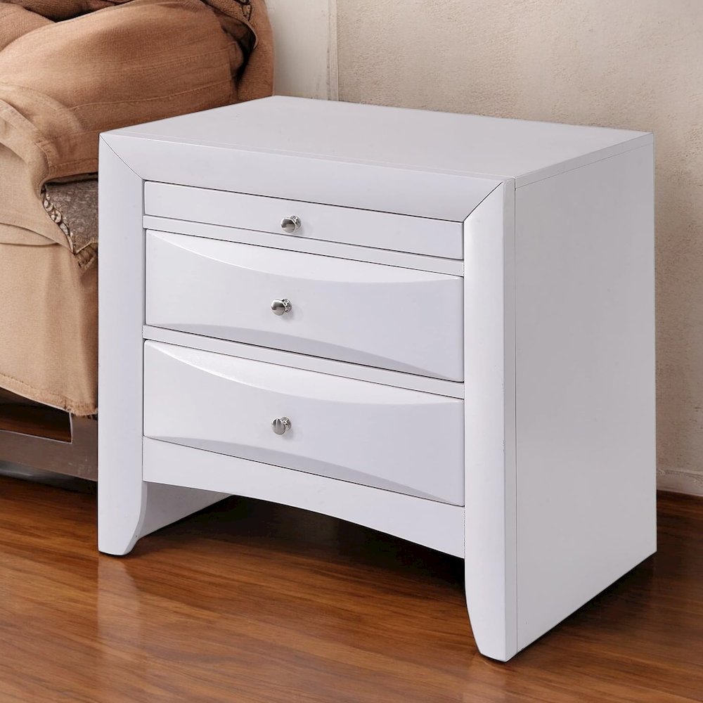 Wood Nightstand with 2 Drawers in White
