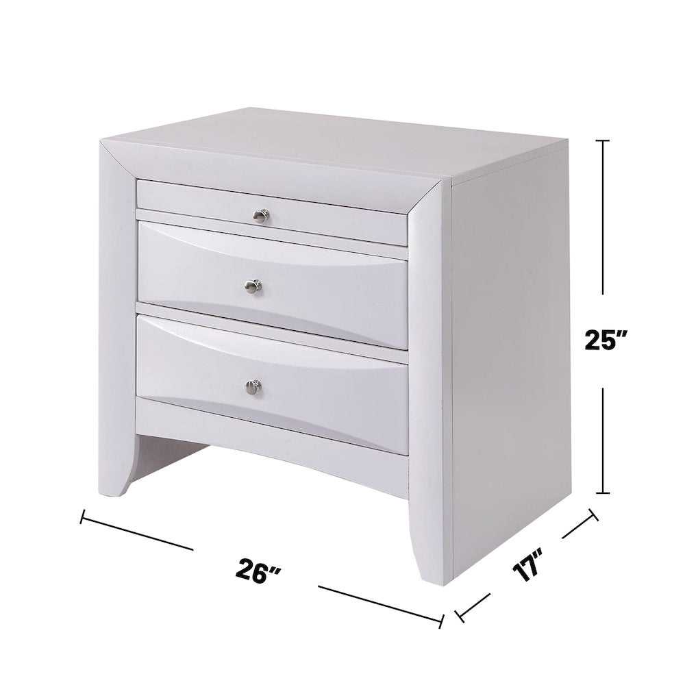 Wood Nightstand with 2 Drawers in White