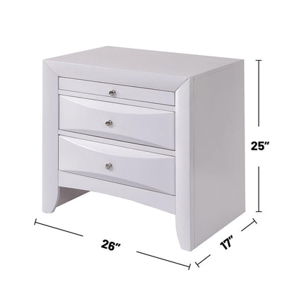 Wood Nightstand with 2 Drawers in White