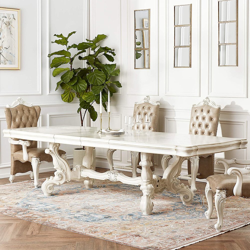 Rectangular Wooden Dining Table in Bone White