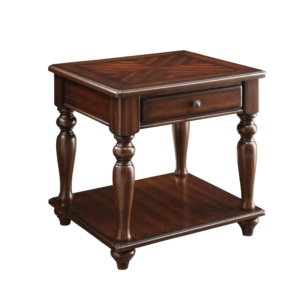 Wood End Table with Drawer and Shelf in Walnut