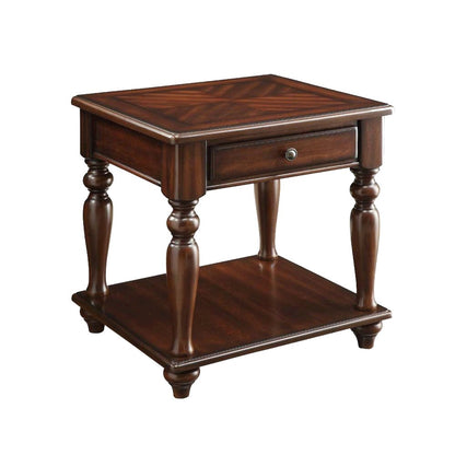 Wood End Table with Drawer and Shelf in Walnut